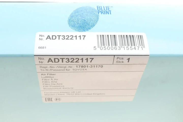 Повітряний фільтр BLUE PRINT ADT322117 Lexus IS, GS; Toyota Rav-4 1780131170, 1780131100 - изображение 5