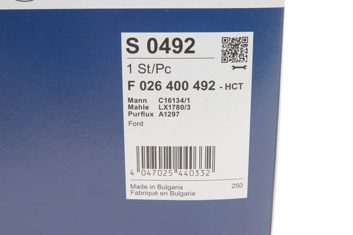 Повітряний фільтр BOSCH F 026 400 492 Volvo C70, C30, V40, V50, S40; Mazda 3, 5; Ford Transit, Kuga, C-Max, Connect, Focus 7M519601AC, AV619601AC, 1888639 - Фото 5 Повітряний фільтр BOSCH F 026 400 492 Volvo C70, C30, V40, V50, S40; Mazda 3, 5; Ford Transit, Kuga, C-Max, Connect, Focus 7M519601AC, AV619601AC, 1888639 - изображение 5