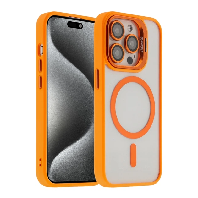 Чохол Premium TPU+PC+Metal Stand Case with MagSafe and Camera Lenses для iPhone 15 Pro Grey - зображення 4