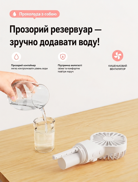 Портативный ручной вентилятор с встроенным увлажнителем 2в1 мини кондиционер для улицы работы и путешествий с аккумулятором 600 мАч и 3 скоростями Белый - Фото 3 Портативный ручной вентилятор с встроенным увлажнителем 2в1 мини кондиционер для улицы работы и путешествий с аккумулятором 600 мАч и 3 скоростями Белый - изображение 3