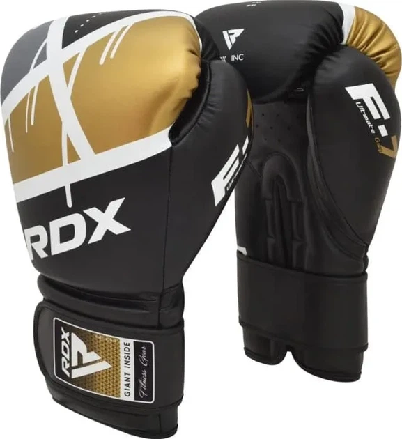 Боксерские перчатки RDX кожа 10 унций черные золотые - Фото 2 Боксерские перчатки RDX кожа 10 унций черные золотые - изображение 2