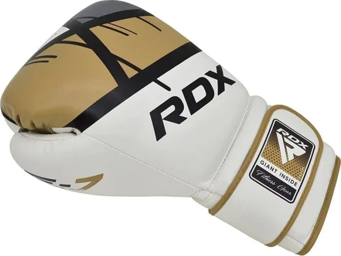Боксерские перчатки RDX кожа 8 унций белый золотой - изображение 3