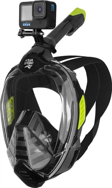 Повнолицьова маска AQUA SPEED силікон S/M чорна жовта - Фото 5 Повнолицьова маска AQUA SPEED силікон S/M чорна жовта - зображення 5