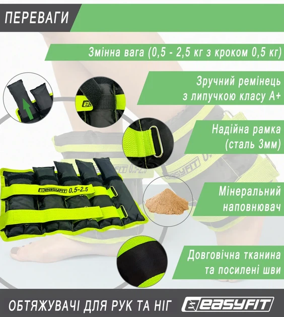 Обтяжувачі для ніг і рук EasyFit набірні чорно-зелені 0,5-2,5 кг (пара) - зображення 4