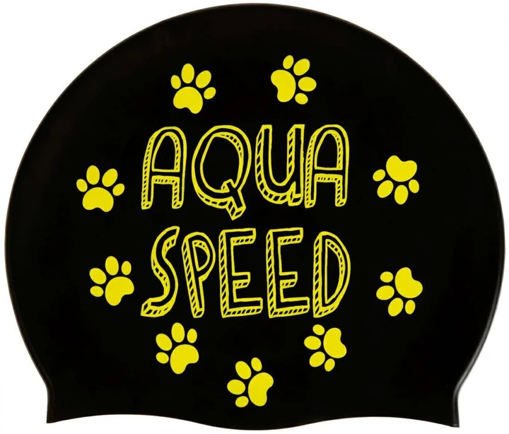 Шапка для плавания Aqua Speed силиконовая OSFM черная с принтом котика - Фото 4 Шапка для плавания Aqua Speed силиконовая OSFM черная с принтом котика - изображение 4
