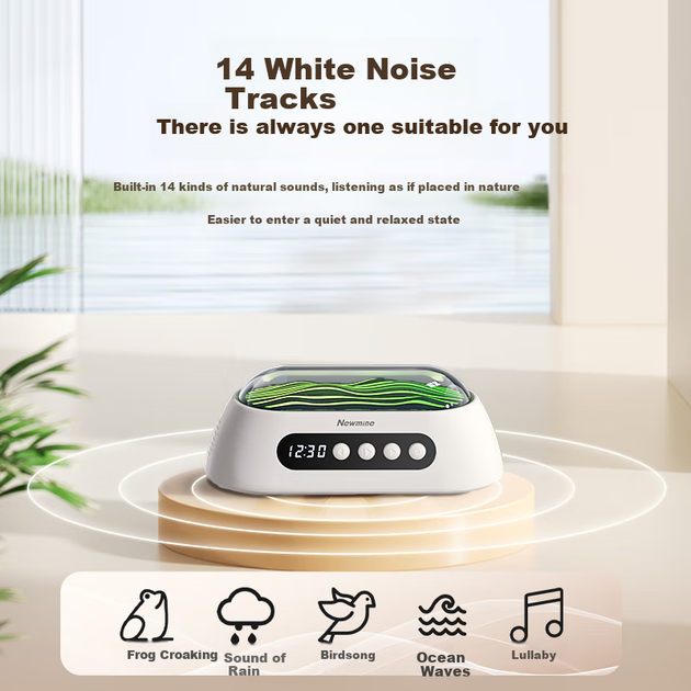Бездротовий Bluetooth-динамік Newmine PBS003, подушка для сну з білим шумом, міні-годинник-радіобудильник з таймером та функцією вимкнення, заспокійливий пристрій для дитини, колір брудно-білий - зображення 8