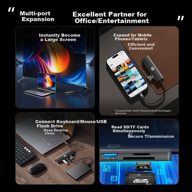 Док-станция HP Type-C, адаптер-конвертер для компьютеров Apple, конвертер интерфейса Type-C в HDMI для док-станции Mac, устройство чтения карт TF/SD, CT203C, розовый. - Фото 8 Док-станция HP Type-C, адаптер-конвертер для компьютеров Apple, конвертер интерфейса Type-C в HDMI для док-станции Mac, устройство чтения карт TF/SD, CT203C, розовый. - изображение 8