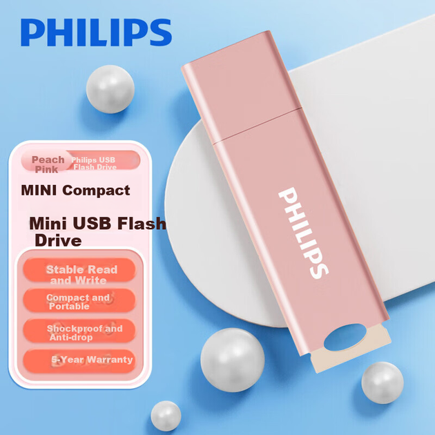 Флеш-накопитель PHILIPS 128 ГБ USB 3.2, 10UA, светло-персиково-розовый, симпатичный дизайн, скорость чтения 150 МБ/с, высокоскоростное хранилище для расширения памяти компьютера, использования в офисе и учебе. - изображение 4