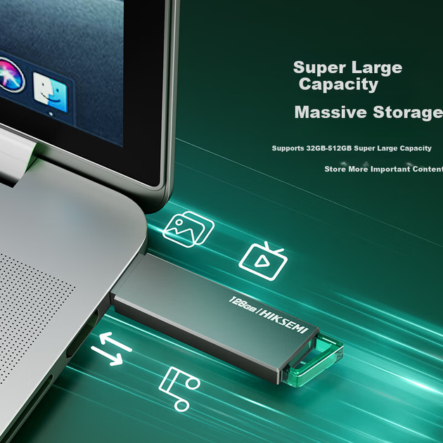Флеш-накопичувач HIKVISION 128 ГБ USB 3.2 R33 з індикатором роботи, швидкість читання 130 МБ/с, високошвидкісний портативний USB-накопичувач, сумісний з комп'ютерами Huawei для бізнесу, офісу та загального використання - зображення 6