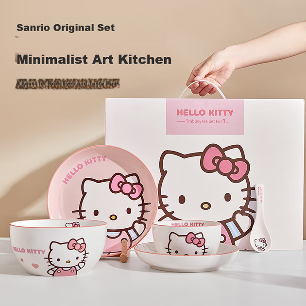 Набір MANCHAOJIA Hello Kitty керамічного посуду, 5 предметів - зображення 4