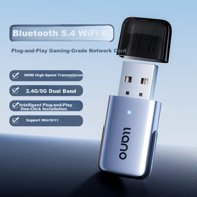 Беспроводная сетевая карта Llano USB, адаптер Bluetooth WIFI6 без установки драйверов, приемник 5.4, двухканальный передатчик Wi-Fi 5G, настольный компьютер, ноутбук, Windows 10/11 - изображение 4