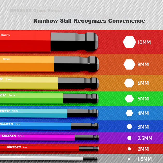 Набір шестигранних ключів GREENER з подовженою шестигранною викруткою Rainbow і шестигранним ключем. - зображення 7