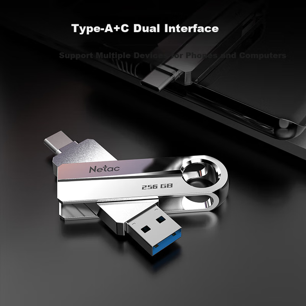 Флеш-накопитель Netac 32 ГБ USB 3.2, скорость чтения 150 МБ/с, металлический корпус US16, двойной интерфейс Type-C, подходит для компьютеров и телефонов, совместим с Android, Apple, HarmonyOS, поддерживает OTG. - изображение 6