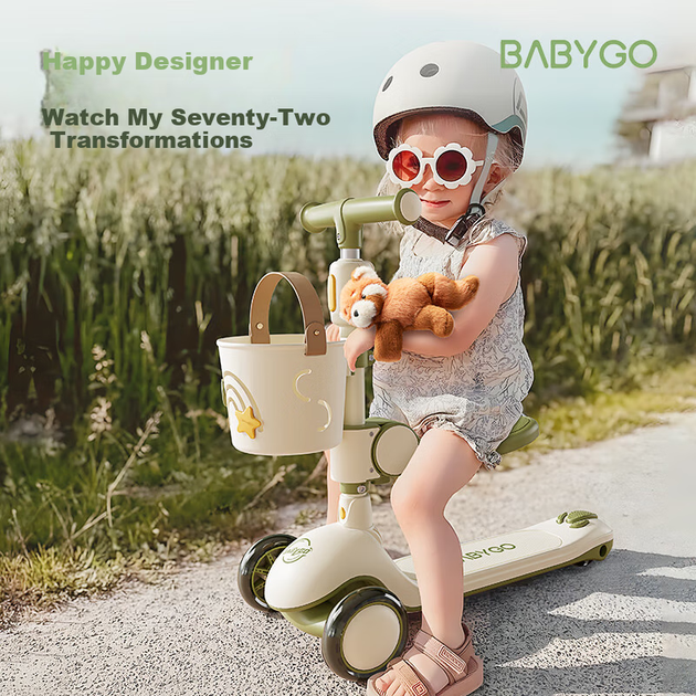 Детский самокат BG-BABYGO для детей от 1 до 3 лет, обучающая ходунка, игрушка-каталка, подарок на первый день рождения, детская коляска, двухместная. - изображение 5