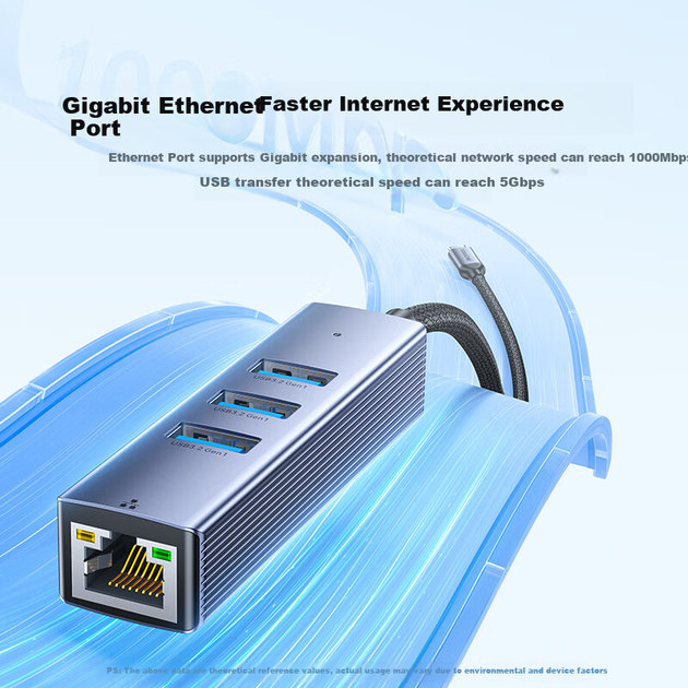 Док-станція розширення SAMZHE Type-C на Gigabit Ethernet, розгалужувач USB 3.0, адаптер мережевого кабелю RJ45 для ноутбука, док-станція розширення для робочого столу Ethernet RHX13-C - изображение 5