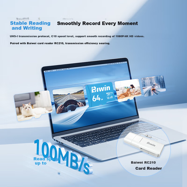Карта памяти BIWIN MS100 microSDXC 64GB Class 10 UHS-I U3 V30 A1 - Фото 4 Карта памяти BIWIN MS100 microSDXC 64GB Class 10 UHS-I U3 V30 A1 - изображение 4