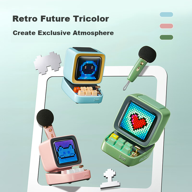 Мини-караоке-колонка Divoom Retro для компьютера с Bluetooth Pixel, микрофоном и дисплеем текста песен — первоклассный подарочный набор на день рождения для девушки. - изображение 10
