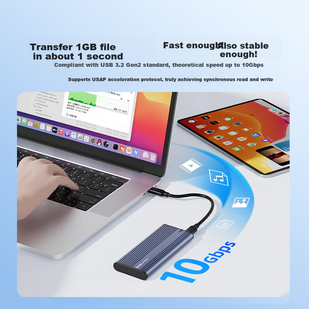Корпус для зовнішнього SSD-накопичувача Acasis M.2 NVMe, портативний корпус для жорсткого диска Type-C 3.2, сумісний з ноутбуками та iPhone 16, корпус для зовнішнього SSD-накопичувача 10 Гбіт/с EC-4701 - зображення 5