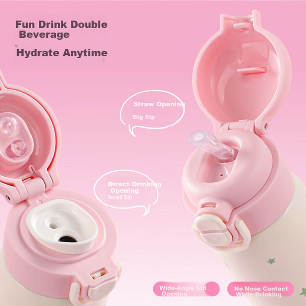 Термокружка Cille Cute Sweet двойного назначения, большая вместительная бутылка для воды из нержавеющей стали 316 для студентов, портативная кружка с упругой трубочкой для мужчин и женщин. - изображение 7
