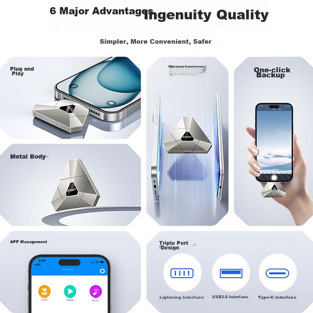 Флеш-накопитель EAGET Apple Phone Expansion USB, 128 ГБ, USB 3.0, I90, серебристый цвет, Type-C, двойного назначения — для компьютера и телефона. - изображение 4