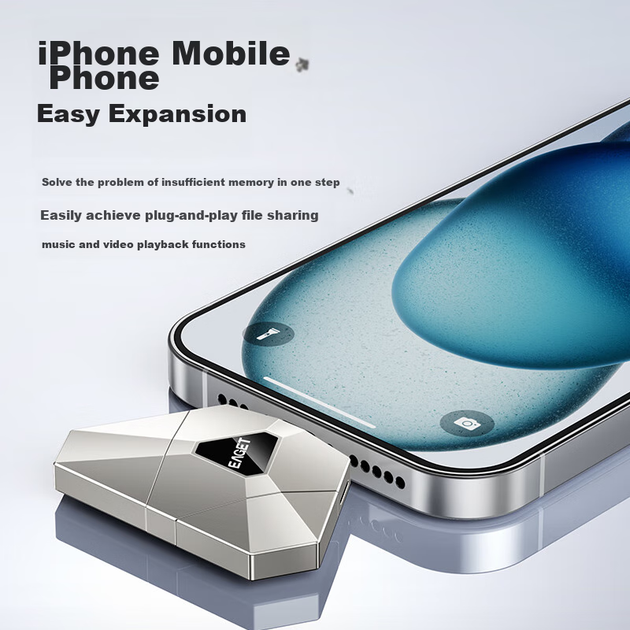 Флеш-накопитель EAGET Apple Phone Expansion USB, 128 ГБ, USB 3.0, I90, серебристый цвет, Type-C, двойного назначения — для компьютера и телефона. - изображение 7