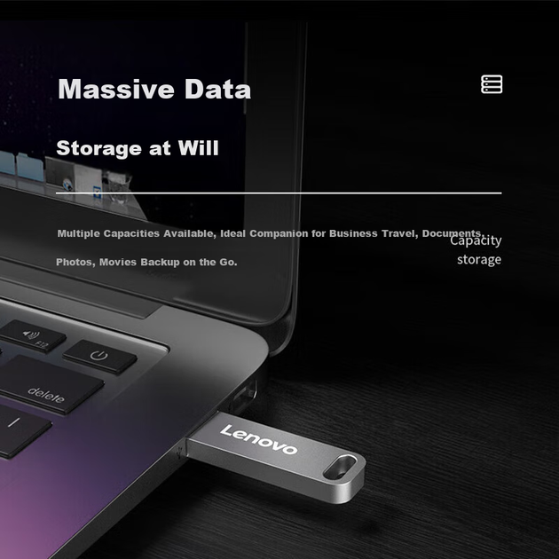 Флеш-накопитель Lenovo 256 ГБ USB 3.2, серия SX1 Speed Core, серебристый цвет, прочный металлический корпус, незаменим для бизнеса и офиса. - изображение 8