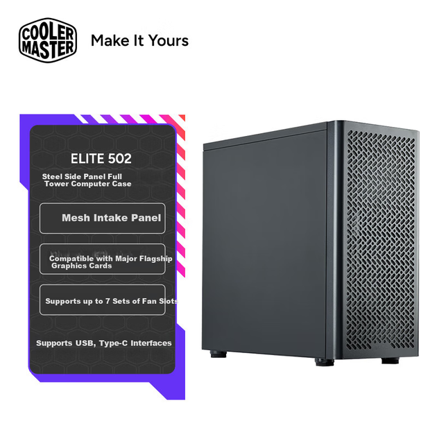 Бокова панель CoolerMaster Elite 502 Lite Iron для комп'ютерного корпусу EATX, сітчаста передня панель / Підтримка водяного охолодження 420 мм / Підтримка інтерфейсу Type-C - зображення 4
