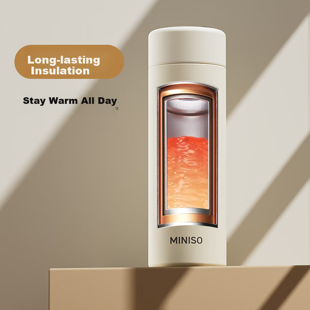 Термокружка MINISO, великий об'єм, стильний дизайн для жінок і чоловіків, нержавіюча сталь 316L, портативний заварювальний чайник для студентів, пляшка для води, колір «сніжно-білий». - зображення 8