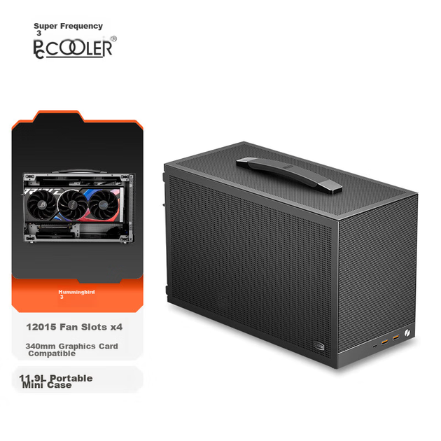 Портативний корпус PCCOOLER Hummingbird 3 K101, титаново-сірий, Mini ITX (малий, портативний/підтримує блок живлення SFX/підтримує встановлення вентиляторів 12V15mm) - изображение 4