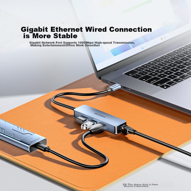 Док-станція розширення порту SAMZHE Type-C на Gigabit Ethernet, чотиривхідний розгалужувач, мережевий кабель RJ45 для ноутбуків Apple, Huawei, Xiaomi, адаптер, док-станція розширення HWK08 - изображение 4