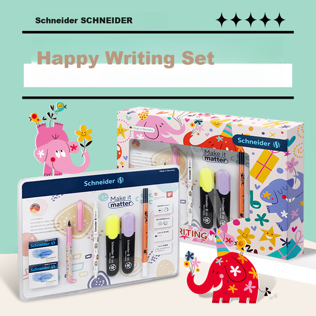 Подарунковий набір канцелярського приладдя Schneider Happy Writing: пір'яна ручка/нейтральна ручка/флуоресцентна ручка/чорнильний картридж/коректор, модель для дівчаток 402298 - зображення 4