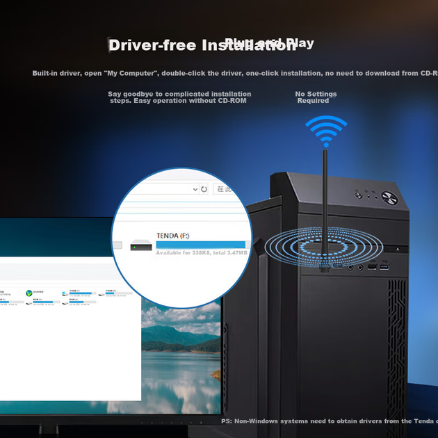 Бездротовий мережевий адаптер Tenda USB, WiFi 6 AX900 дводіапазонний 5G, бездротова мережева карта для настільних комп'ютерів, антена з високим коефіцієнтом посилення, WiFi приймач, бездротовий WiFi передавач - изображение 7