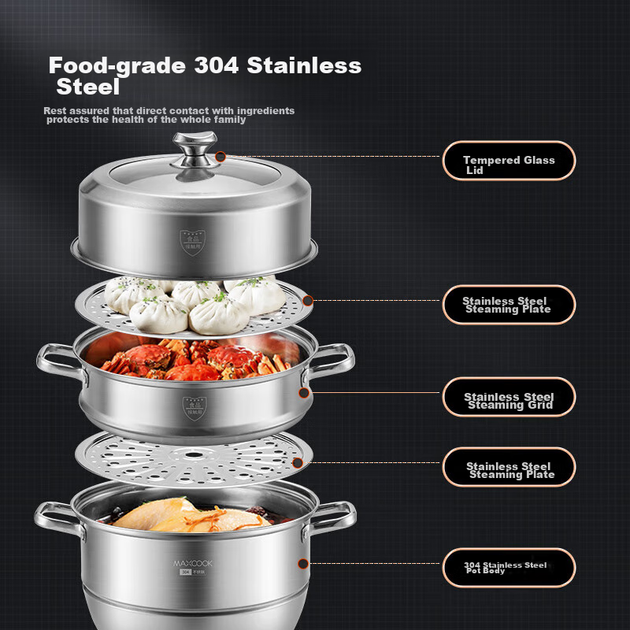 Пароварка MAXCOOK MCZ835 трехъярусная из стали 304, 28 см, для газа и индукции - изображение 4