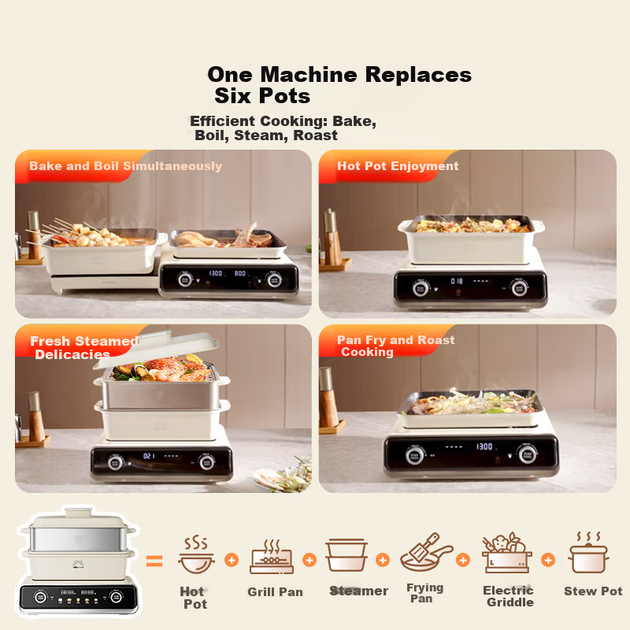 Складная многофункциональная электрическая кастрюля Bear Electric Hot Pot для приготовления пищи на пару и на пару, многоцелевой гриль-комбо для приготовления пищи в домашней обстановке. Кастрюля Bear Stackable Pot 3.0 Single Pot N22S3. - изображение 7