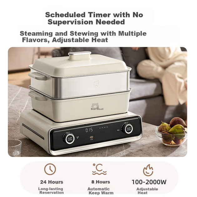 Складная многофункциональная электрическая кастрюля Bear Electric Hot Pot для приготовления пищи на пару и на пару, многоцелевой гриль-комбо для приготовления пищи в домашней обстановке. Кастрюля Bear Stackable Pot 3.0 Single Pot N22S3. - изображение 11