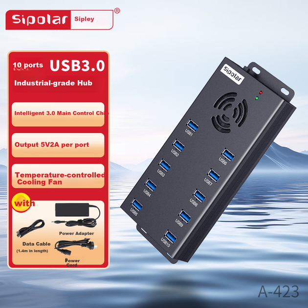 Хаб SIPOLAR A-423 USB3.0 промисловий 10 портів 120Вт, 1.4м - зображення 4