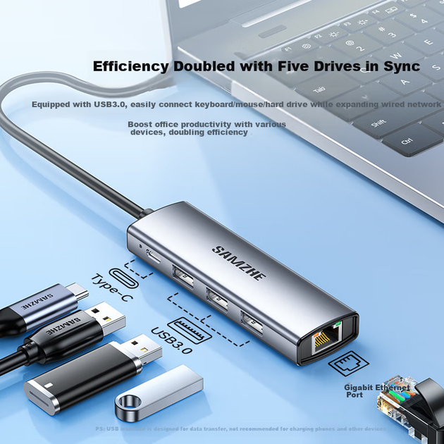 Док-станція розширення SAMZHE Type-C, док-станція розширення порту USB-C на Gigabit Ethernet, адаптер-розгалужувач RJ45, сумісний з Thunderbolt 4, для комп'ютерів Apple MacBook Pro, ноутбуків HWK1-C - зображення 4