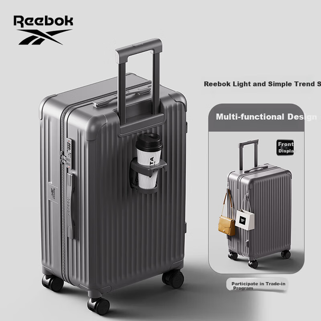Reebok Luggage, валіза для ПК, багатофункціональна валіза великої місткості з замком пароля для подорожей, шкіряний чохол, сірий колір Mouteng, 24 дюйми - Фото 4 Reebok Luggage, валіза для ПК, багатофункціональна валіза великої місткості з замком пароля для подорожей, шкіряний чохол, сірий колір Mouteng, 24 дюйми - зображення 4