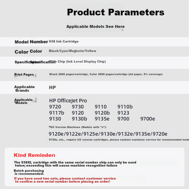 Сумісний картридж HP 938 чорного кольору з чіпом V4INK для принтера HP OfficeJet Pro 9120b 9130 9110b 9720 9730 - изображение 5