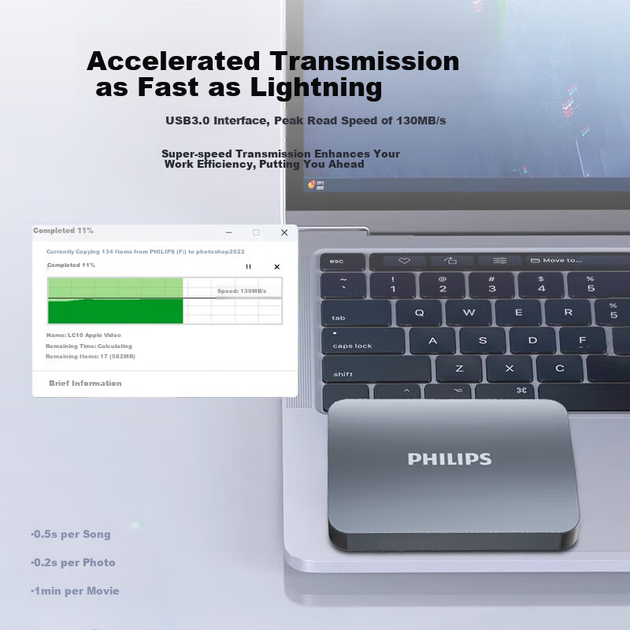 Внешний жесткий диск PHILIPS 2 ТБ, USB 3.2 Gen1, высокоскоростной, большой емкости, серия 21PD, 2,5-дюймовый, совместимый с Mac, для использования в офисе и дома. - изображение 4