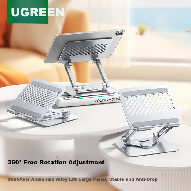 Подставка для планшета Ugreen iPad, настольная, для телефона, планшета, компьютера, прикроватная, металлическая, вращающаяся, складная, совместима с диагональю экрана 13 дюймов. - изображение 4