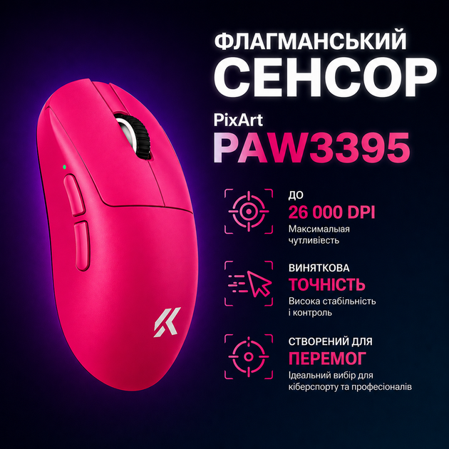 Ігрова безповідна мишка Mchose A7 V2 PRO Rose Red 8000 Ггц - Фото 5 Ігрова безповідна мишка Mchose A7 V2 PRO Rose Red 8000 Ггц - зображення 5