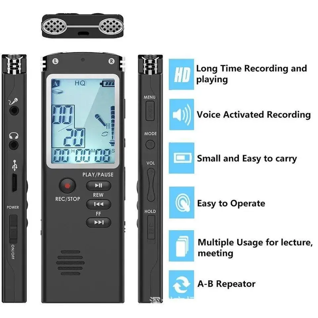 Профессиональный цифровой диктофон T60 8 ГБ активация голосом, с WAV, MP3-плеером - изображение 5