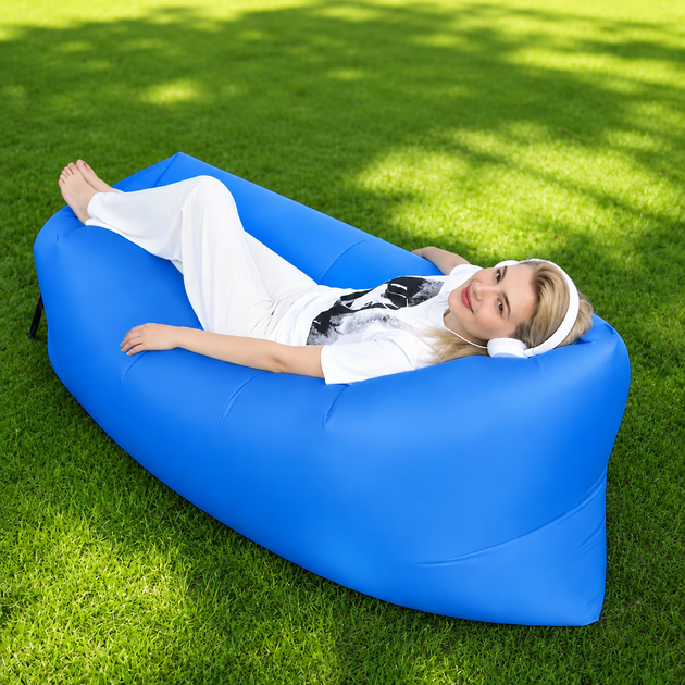 Надувний ламзак 240×70 см Premium Air Sofa – портативний лежак для відпочинку, пляжу, кемпінгу та подорожей, синій - Фото 4 Надувний ламзак 240×70 см Premium Air Sofa – портативний лежак для відпочинку, пляжу, кемпінгу та подорожей, синій - зображення 4