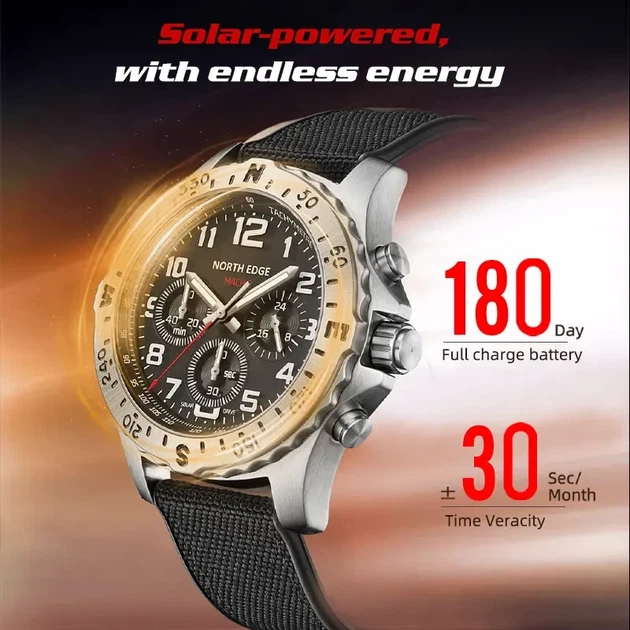 Кварцевые Часы NORTH EDGE MACH-2 Solar black - изображение 9