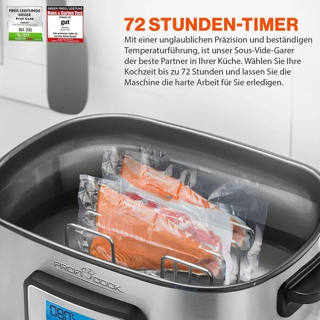 Аппарат Sous Vide ProfiCook PC-SV 1112 – вакуумная печь 8.5 л, 520 Вт, электронный дисплей, таймер до 72 часов, точный контроль температуры - изображение 8