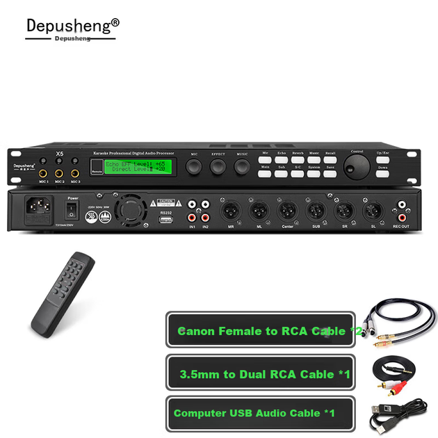 Depusheng X5 Професійний KTV-преамп, процесор ефектів, цифровий аудіопроцесор, сценічний спів, конференц-зал, домашнє караоке, ревербератор, мікшер, придушення свисту, домашній процесор ефектів - зображення 4
