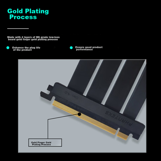 Удлинительный кабель для вертикального крепления видеокарты PHANTEKS PCI-E5.0 / Полная скорость без потерь / Металлический слот / Защита от электромагнитных помех / Позолоченное покрытие / 5090 - изображение 6