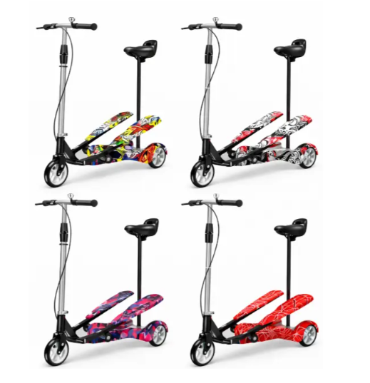 Триколісний самокат-твістер з сидінням Дитячий самокат з подвійними ножними платформами, з регулюванням висоти керма та сидіння Череп - зображення 11