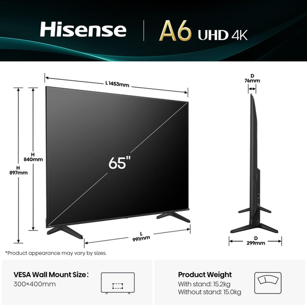 Телевізор HISENSE - 65A6Q - Фото 2 Телевізор HISENSE - 65A6Q - зображення 2